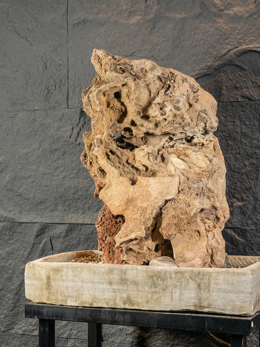 清	太湖石园林赏石及方形石盆 商品图2