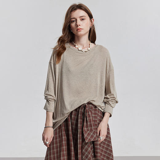 初语天丝羊毛面膜T恤女2025年基础百搭纯色套头肤感上衣 商品图2