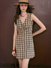 【现货】Even Vintage | 复古泡泡格纹 优雅甜美V领肌理无袖背心连衣裙夏 商品缩略图1