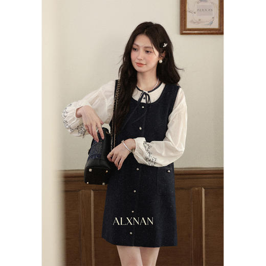 鹿向南「斯妮温小姐」法式藏青色背心连衣裙女秋气质宽松显瘦裙子 商品图4