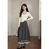 鹿向南「旅行日记」灰色高腰半身裙女秋季新款小个子a字花边长裙 商品缩略图1