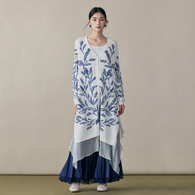 【林栖设计小店】（现货）提花毛织外套拼桑蚕丝飞片复古2025秋冬新款长款开衫女1954083