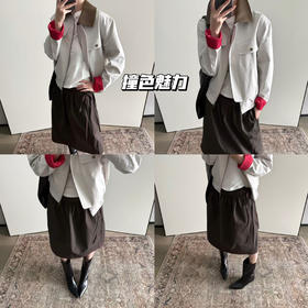撞色魅力 | 红白撞色夹克，搭配半裙，时尚不设限。