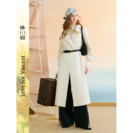 两三事梵高文艺 月落潮汐 2025秋季新款印花可拆领带双排扣连衣裙 商品图0