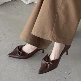 【预售5天】羊皮版意大利通勤真皮尖头5cm细高跟蝴蝶结浅口单鞋女鞋QQJ&JZ-1963