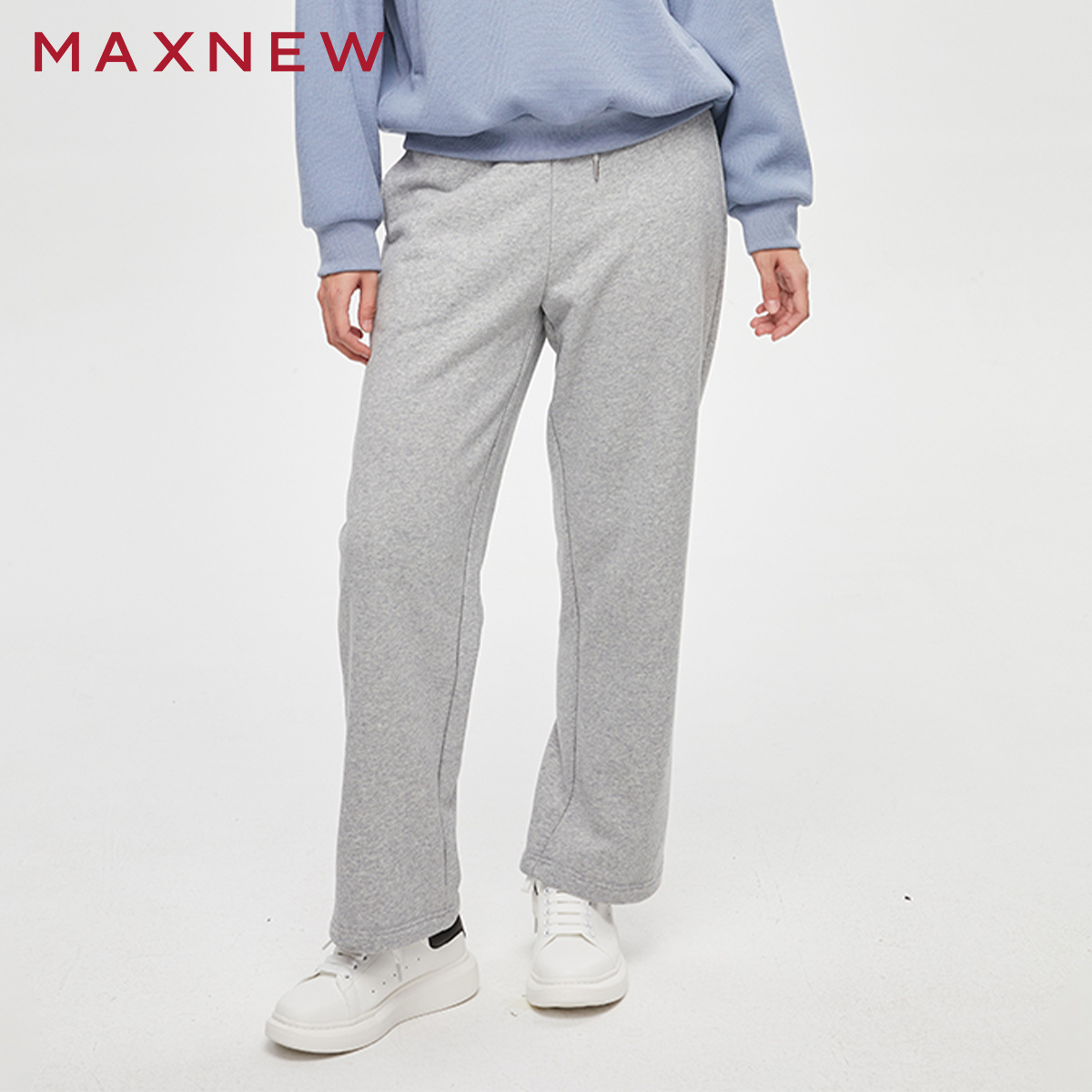 【门店同款】马恩MAXNEW女装针织长裤秋冬休闲百搭直筒裤子宽松显