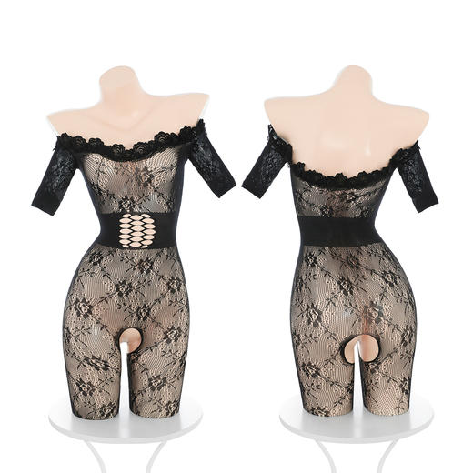 霏慕 一字肩短袖开裆连身网袜ZY64 情趣内衣性感纯欲可撕网袜 商品图9