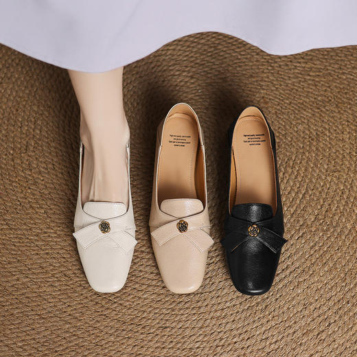 【预售5天】复古山茶花软底乐福鞋女方头蝴蝶结气质玛丽珍鞋百搭通勤单鞋NGMZR&72-159 商品图0