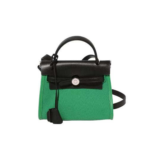 BQ090#头层牛皮拼帆布手提单肩斜挎包 商品图0