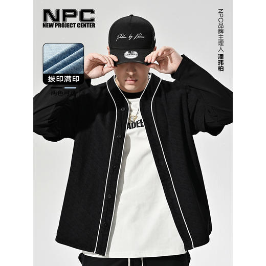 NPC潮牌满印做旧复古棒球衫男士休闲夏季潮流牛仔衬衫NP36SH39 J 商品图0