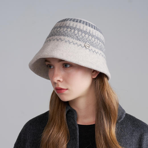 卡蒙绵羊毛新款渔夫帽女秋冬提花小香风可折叠保暖毛毡帽KM-9569 商品图2