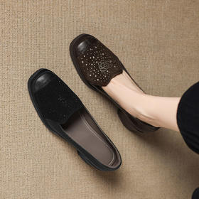 【预售5天】秋新款舒适厚底水钻羊皮乐福鞋中跟小皮鞋单鞋女ZYY&A1344