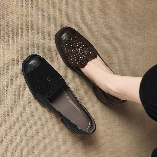 【预售5天】秋新款舒适厚底水钻羊皮乐福鞋中跟小皮鞋单鞋女ZYY&A1344 商品图0