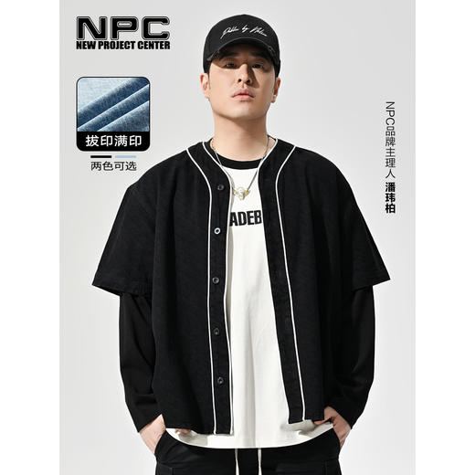NPC潮牌满印做旧复古棒球衫男士休闲夏季潮流牛仔衬衫NP36SH39 J 商品图1