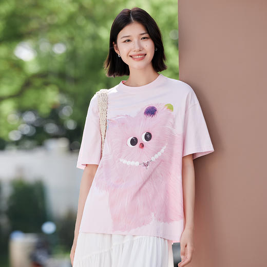 【奶噗噗联名】马恩MAXNEW2025夏新款圆领短袖宽松t恤女印花半袖 商品图3