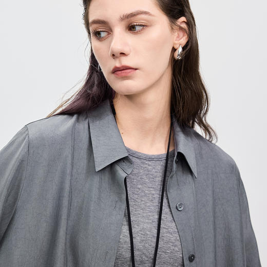 棉仓366604017-100%伊斯曼醋酸长袖衬衫女25秋新品垂坠感宽松显瘦衬衣 商品图2