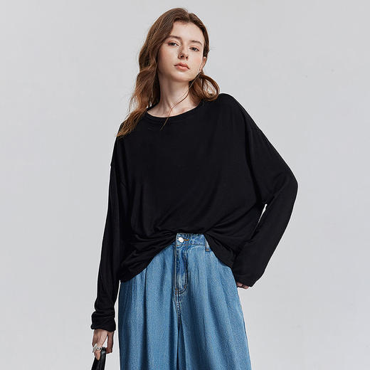 初语天丝羊毛面膜T恤女2025年基础百搭纯色套头肤感上衣 商品图1