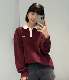 重磅渠道！miu酒红色polo   宽松版型   面料60支双股棉领子针织工艺