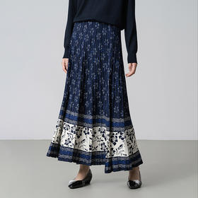 【林栖设计小店】（现货）美丽诺绵羊毛提花毛织半身裙褶皱复古2025秋冬新款长裙女1954027