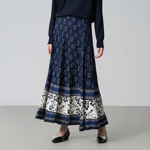 【林栖设计小店】（现货）美丽诺绵羊毛提花毛织半身裙褶皱复古2025秋冬新款长裙女1954027 商品图0