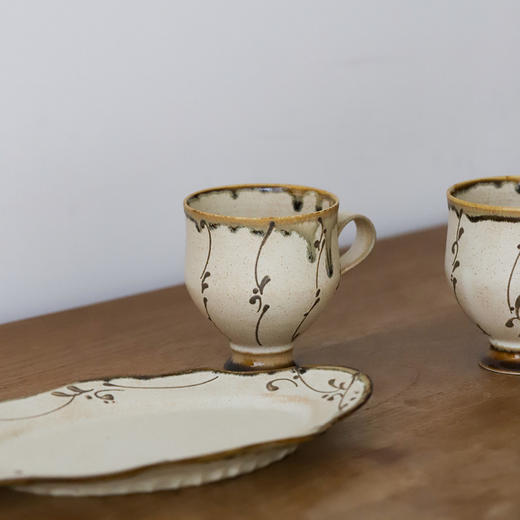 【釉料升级】崧 凤慈 琥珀釉系列 高足 手握咖啡杯 盘 日用 咖啡 茶具 商品图3