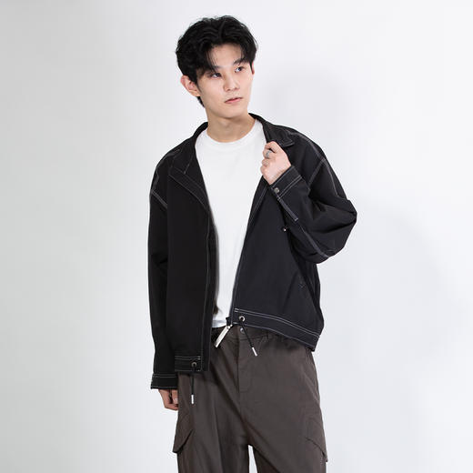 DRONKOO 2025 立领左胸鱼形金属标明线装饰中厚夹克 商品图1