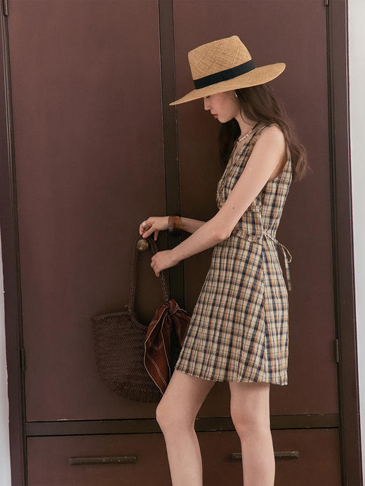 【现货】Even Vintage | 复古泡泡格纹 优雅甜美V领肌理无袖背心连衣裙夏 商品图3