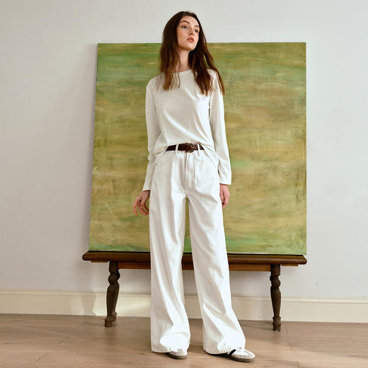 OLrain欧芮儿通勤拼接花边圆领长袖百搭T恤2025秋季新款法式上衣 商品图1