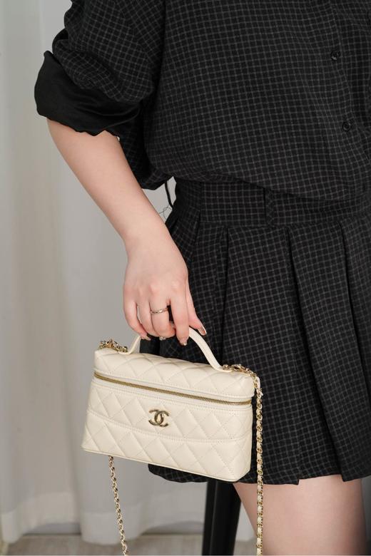 香奈儿 25C手柄盒子包 荔枝牛 米白（LZ） 商品图9