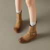 阿么手工女鞋擦色复古绒面个性西部靴2025冬季新款真皮中筒靴4CM 商品缩略图3