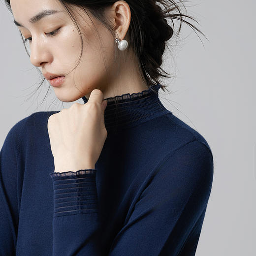 【林栖设计小店】（现货）多色美丽诺绵羊毛织上衣复古荷叶摆打底保暖2025秋季新款毛衣女1954063 商品图3