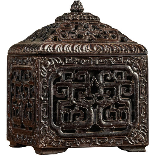 清	紫檀满雕夔龙纹方形香薰 商品图5