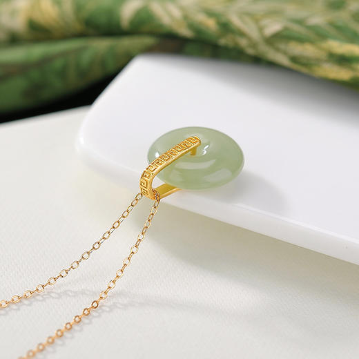 天然和田玉S925纯银镀金青玉回纹，平安扣哑光新中式简约吊坠套链CW-263 商品图2