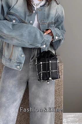 33S1X34006#轻奢小众高级感抽绳手提斜挎水桶包