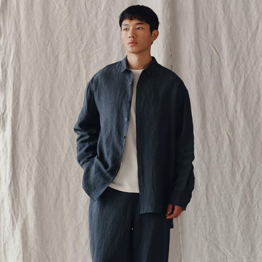 山也 郝 亚麻拼接衬衫外套 商品图1