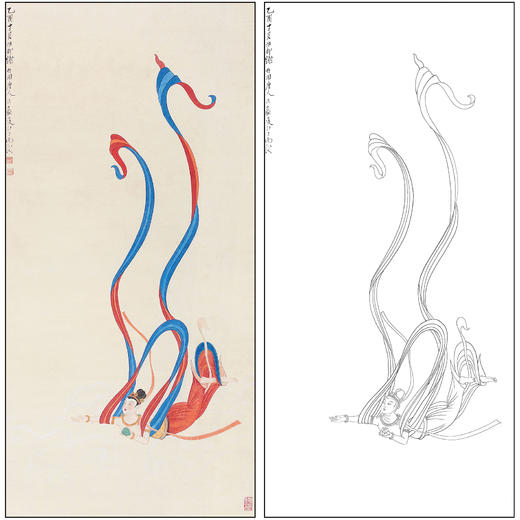 谢稚柳人物工笔画白描底稿《天女散花》临摹勾线高清打印稿XZ17 商品图0