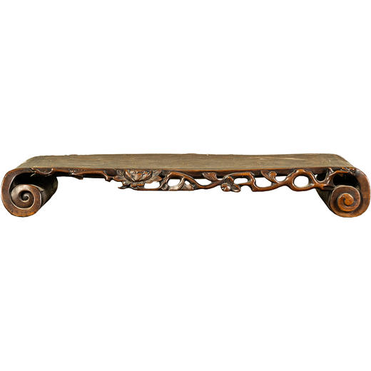 清	红木透雕花卉纹嵌银丝云龙纹书卷式底座 商品图5