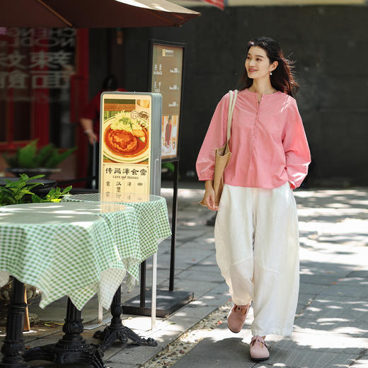 绽放旅行女装189朵/哪吒裤·色织亚麻分割廓形造型感阔腿裤休闲裤 商品图3