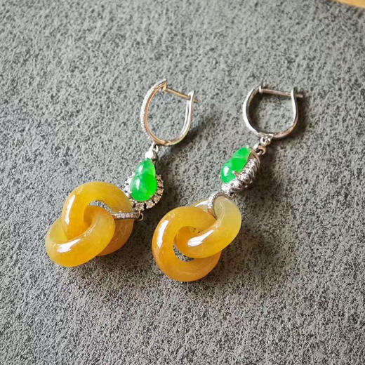 黄翡套环绿葫芦耳坠 商品图0