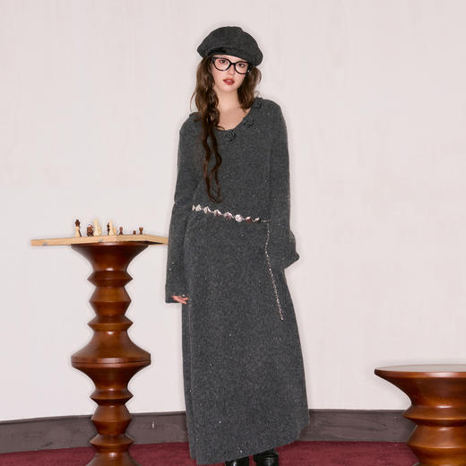 三彩独醒2025秋季新款山茶花套装针织衫半身裙A字裙两件套F 商品图1