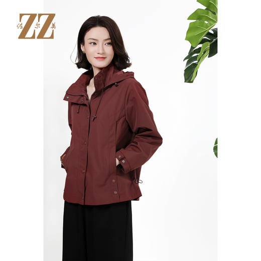 佐尔美秋季上新通勤简约气质酒红连帽抽绳风衣外套女M51FD01 商品图2