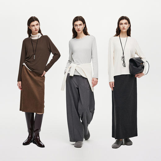 棉仓367601003-【双眼皮T】含羊毛长袖T恤女25秋新品双层滚边领圈设计打底衫 商品图3