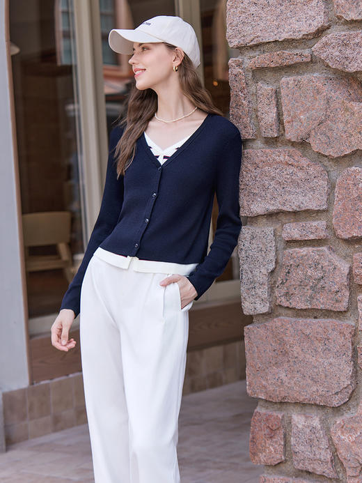 【百图lulu定制】【女绅士开衫】 羊毛混纺 假两件 条纹针织衫 套头 长袖V领毛衫 商品图8