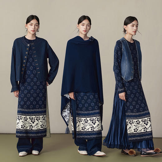 【林栖设计小店】(现货）美丽诺绵羊毛织上衣传统蓝印花纹宽松2025秋冬新款毛衣女1954018 商品图2