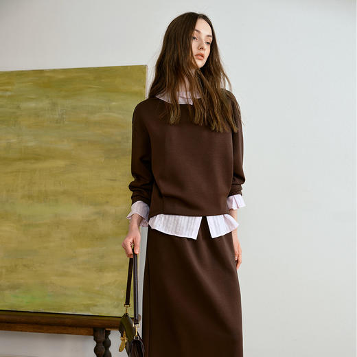 OLrain欧芮儿休闲通勤咖色卫衣针织半裙套装女秋季2025新款两件套 商品图3