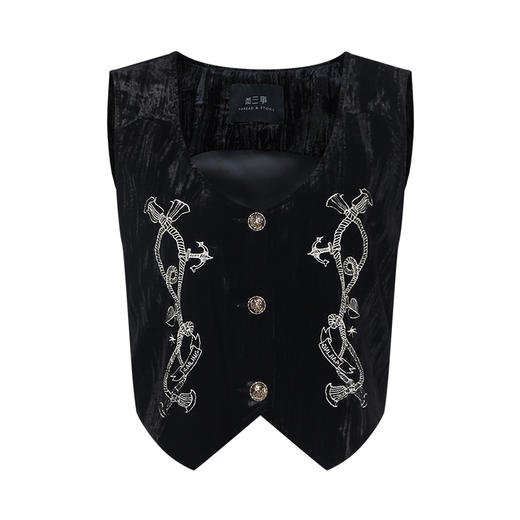 两三事 航海日志 2025秋季新款复古刺绣丝绒短款马甲女宽松马夹 商品图4