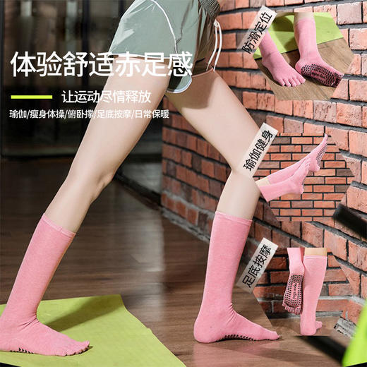 【59元任选3件】【腾飞系列】春季长筒瑜伽袜子防滑专业女普拉提五指袜中筒分指棉点胶运动（活动产品，收货7天内支持退换） 商品图0