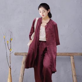 苎麻轻薄两件套酒红色GYD0307