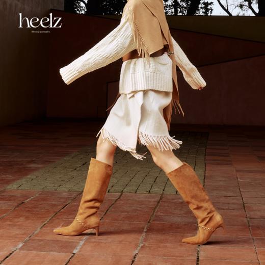 heelz设计师手工鞋履 ｜游牧风手工编织羊翻毛皮高跟骑士靴 6公分 商品图1