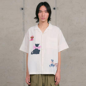 Story mfg GREETINGS SHIRT 男女款手工刺绣拼贴宽松短袖衬衫